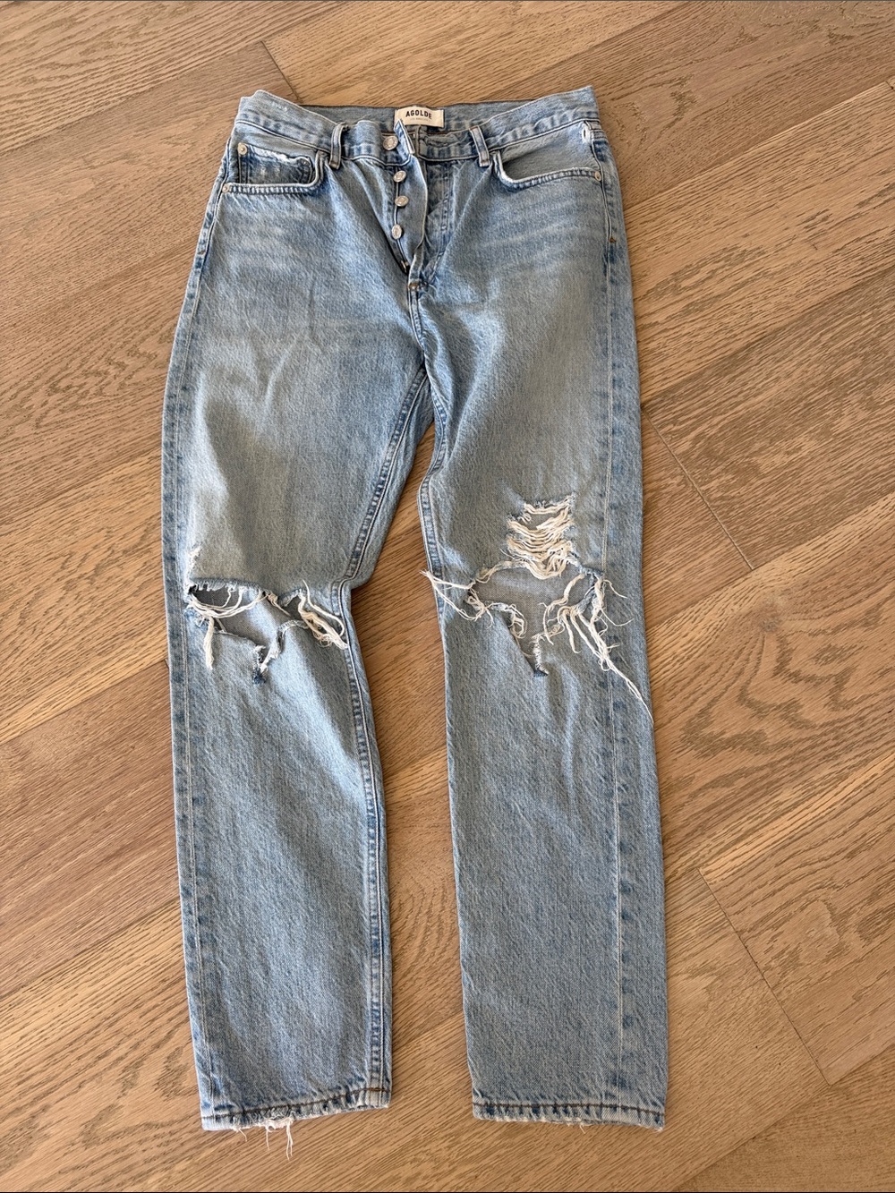 Agolde Light Wash Ripped Straight Jeans